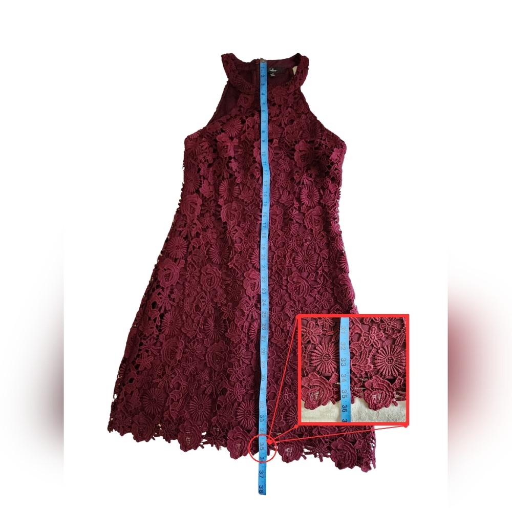 ALTERED: Lulus Formal Floral Lace Halter NeckBodycon Dress Size Large. Burgundy - Picture 8 of 10